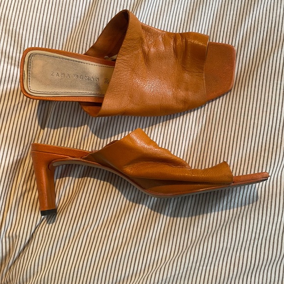 ZARA Leather Heeled Slip Ons - Picture 1 of 1